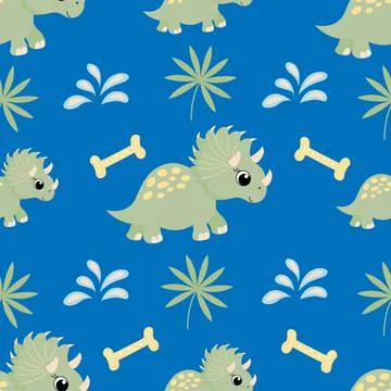 Seamless pattern dinosaur on a blue background Stock Illustration