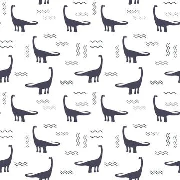 Seamless pattern with dinosaurs and lines on the white background Stock Illustration