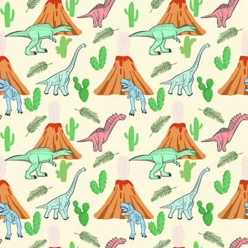 Seamless pattern with dinosaurs. Vector. Stock Illustration