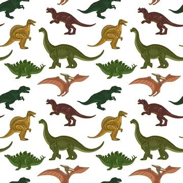 Seamless pattern. Dinosaurs on a white background. Vintage retro style Stock Illustration