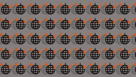 Seamless Pattern of Disco Balls with Orange Highlights on a Gray Background. Stock Footage 325389852