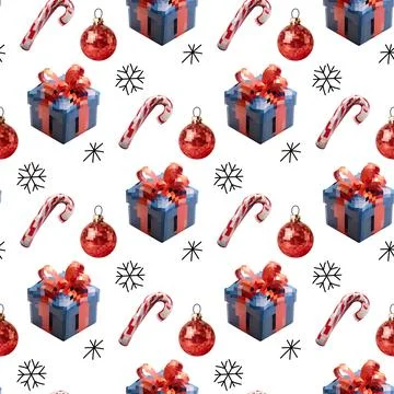 Seamless pattern disco mirror ball new year, ornament, gift, caramel cane. .. Stock Illustration