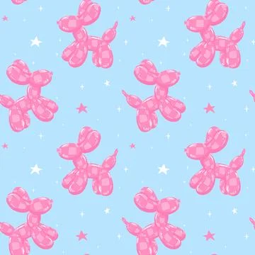 Seamless Pattern Disco Pink Balloon Dogs in Bold Vibrant Pastel Minimalist Stock Illustration