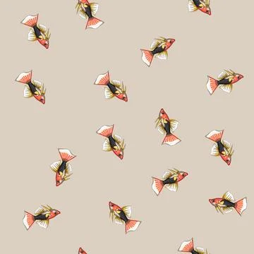 Seamless pattern discus decorative fish cartoon vector Stock Illustration
