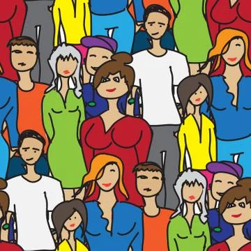 Seamless pattern distinctive characters of people in the style o Stock Illustration