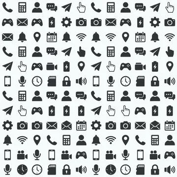 Seamless pattern of diverse flat black technology and communication icons o.. Stock Illustration