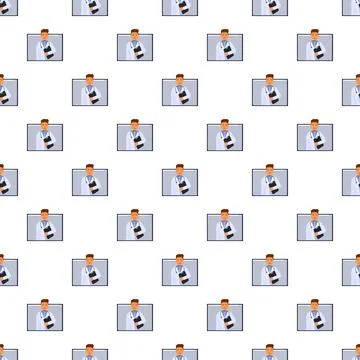 Seamless pattern with doctors holding clipboards in video call frames Illustrazione stock