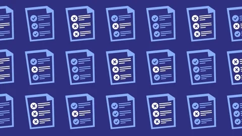 Seamless pattern of document checklists with checkmarks and cross wallpaper Stock Footage 333671242