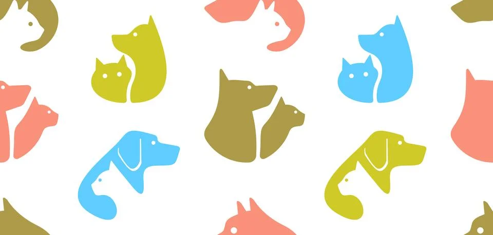 Seamless pattern with Dog and cat logo Stock Illustration