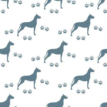 Seamless pattern with dog and dog tracks. 스톡 일러스트