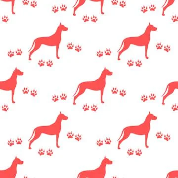 Seamless pattern with dog and dog tracks. 스톡 일러스트