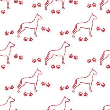 Seamless pattern with dog and dog tracks. 스톡 일러스트