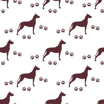 Seamless pattern with dog and dog tracks. 스톡 일러스트