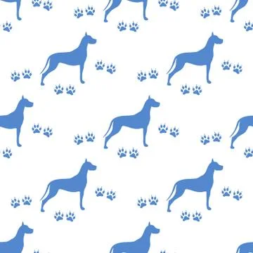 Seamless pattern with dog and dog tracks. 스톡 일러스트