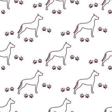 Seamless pattern with dog and dog tracks. 스톡 일러스트