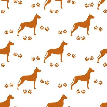 Seamless pattern with dog and dog tracks. Stock Illustration