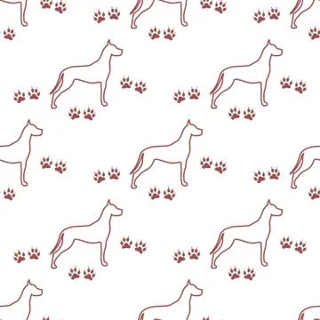 Seamless pattern with dog and dog tracks. Stock Illustration