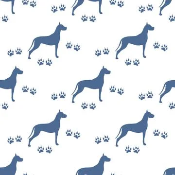 Seamless pattern with dog and dog tracks. 스톡 일러스트