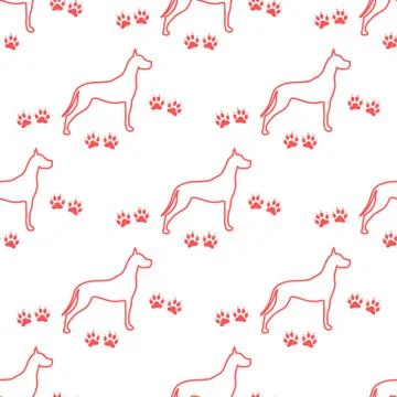 Seamless pattern with dog and dog tracks. Stock Illustration