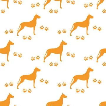 Seamless pattern with dog and dog tracks. 스톡 일러스트