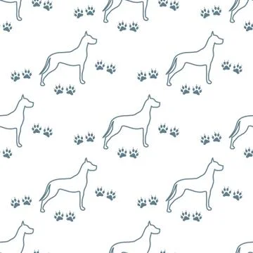 Seamless pattern with dog and dog tracks. 스톡 일러스트