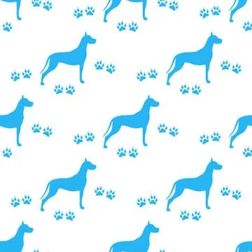 Seamless pattern with dog and dog tracks. 스톡 일러스트
