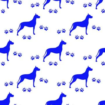 Seamless pattern with dog and dog tracks. 스톡 일러스트