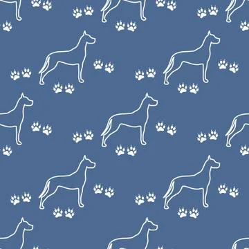 Seamless pattern with dog and dog tracks. 스톡 일러스트