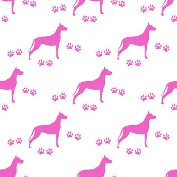Seamless pattern with dog and dog tracks. 스톡 일러스트