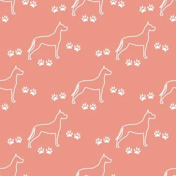 Seamless pattern with dog and dog tracks. 스톡 일러스트