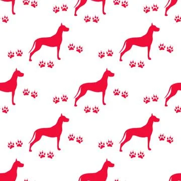 Seamless pattern with dog and dog tracks. Stock Illustration