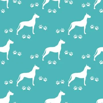 Seamless pattern with dog and dog tracks. 스톡 일러스트