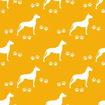 Seamless pattern with dog and dog tracks. Stock Illustration