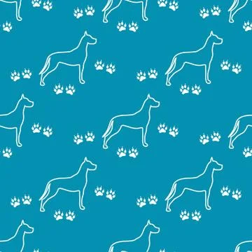 Seamless pattern with dog and dog tracks. Stock Illustration