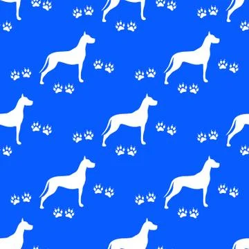 Seamless pattern with dog and dog tracks. Stock Illustration