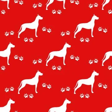 Seamless pattern with dog and dog tracks. Stock Illustration