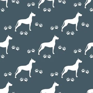 Seamless pattern with dog and dog tracks. Stock Illustration