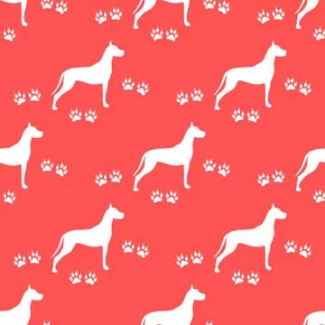 Seamless pattern with dog and dog tracks. Stock Illustration