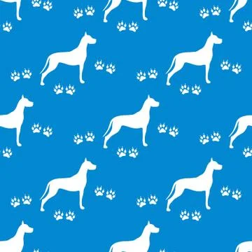 Seamless pattern with dog and dog tracks. Stock Illustration