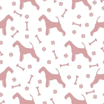 Seamless pattern with dog, bone, tennis ball. Stock Illustration