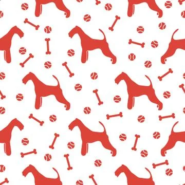 Seamless pattern with dog, bone, tennis ball. Stock Illustration