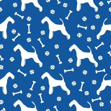 Seamless pattern with dog, bone, tennis ball. Stock Illustration