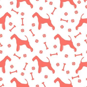 Seamless pattern with dog, bone, tennis ball. Stock Illustration