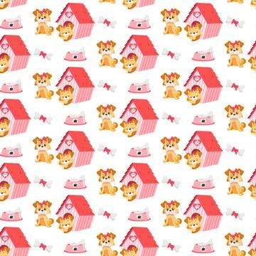 Seamless pattern with dog, doghouse, bones Stock Illustration