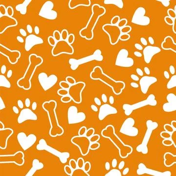 Seamless pattern with dog paw print, bone and hearts Illustrazione stock