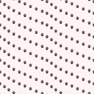 Seamless pattern with dog paw prints, wave stripe obliquely. Stock Illustration
