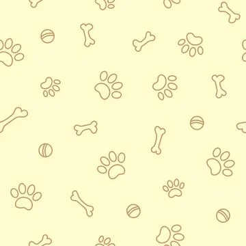 Seamless pattern with dog paw prints on beige yellow Stock Illustration