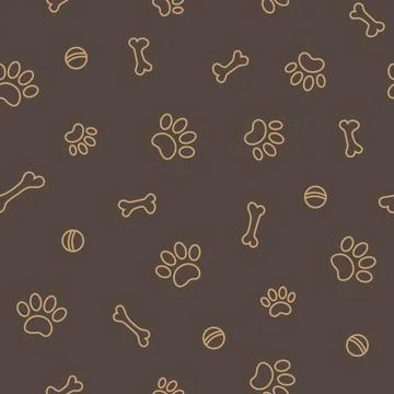 Seamless pattern with dog paw prints on dark brown Stockillustratie