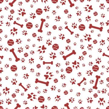 Seamless pattern Dog paw tracks ball Vector Animal Stock Illustration