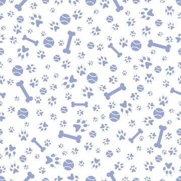 Seamless pattern Dog paw tracks ball Vector Animal Stock Illustration